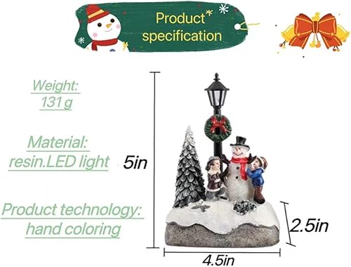 Miniatura 6 de Decoración de juego de pueblo de Navidad, luces LED cálidas de resina, figuras de árbol de Navidad, mini muñeco de nieve, juegos de regalo de casa