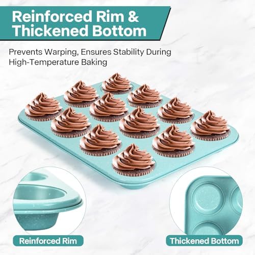2-Pack Blue 12-Cup Non-Stick Muffin Pan | Healthy Baking | Easy Cleaning Muffin Tin | Durable & Versatile Muffin Cup | Perfect for Mini Cupcakes (Blue) - Thumbnail 2