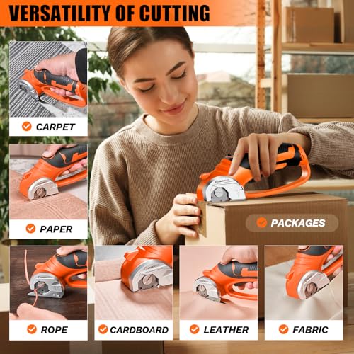 Image of SakerPlus Cordless Electric Scissors, 4V Cardboard Cutter, Box Cutter Fabric Scissor with Safety Lock & LED Light, Rechargeable Power Rotary Cutters for Box Carpet Fabric Plastic Leather