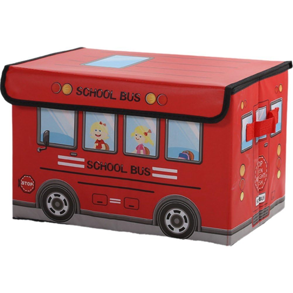Ppmter School Bus Treasure Box for Classroom, Foldable Chest Storage Toy Box with Lid Storage Organizer Bin for Kids Teachers Toy Prizes Awards
