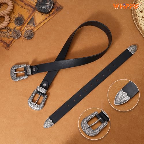 WHIPPY Vintage Western Leather Belt for Women Double Buckle Retro Cowgirl Waist Belts for Jeans Pants Dresses3