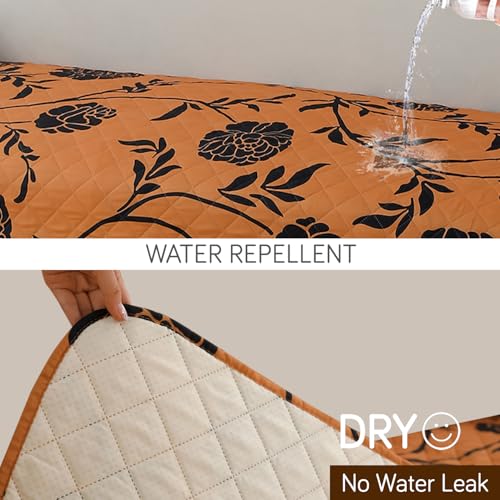 Image of HOKIPO 'Elira Series' Water Repellent + Waterproof Quilted Sofa Mats | Make Your Own Sofa Cover Set | Length 150cm - Copper Brown Floral (AR-5246-C8)