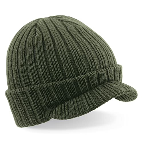 Beechfield Peaked Beanie (One Size) (Olive Green)