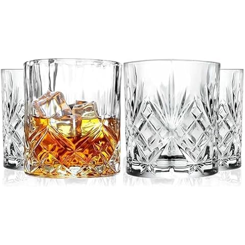 Barski Whiskey Glasses - Double Old Fashioned Rocks Glass - Set of 4 Lowball Tumbler - DOF Crystal Glass Tumblers - For Scotch - Bourbon - Water - Beverage - Drinking Glasses - 10.5 oz, Made in Europe Cover