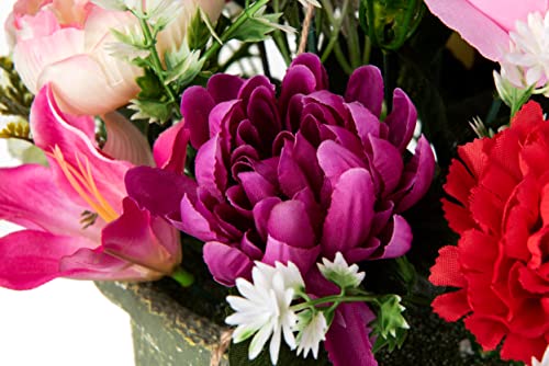 Ivydale Artificial Hanging Silk Flowers In Basket, Fully Assembled Mix Rose Peony Daisy Orchid Ivy Leaves Hanging Planter With Moss Pot Basket For Home Decoration Outdoor Indoor Garden #TOP4