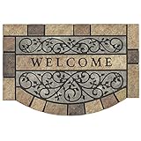 MTOUOCK New Large 36'x24' Heavy Duty Welcome Mat Outdoor with Non-Slip Rubber Backing - Durable Outdoor Door Mat for Front Door Entrance, Garage, Patio & High Traffic Areas - Stone Scroll Design