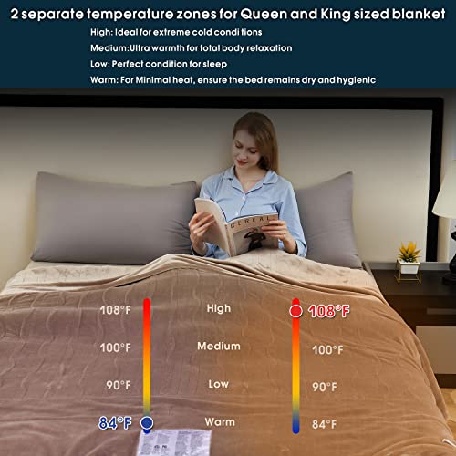 Bestchic Electric Heated Blanket Queen Size 84" X 90", Fast Heating Blanket 100% Polyester Soft Flannel, 4 Heating Levels 10 Hours Auto-Off, Etl Certified Dual Controllers, Machine Washable (Taupe) #TOP4