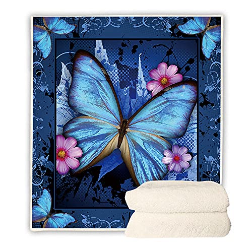 Butterfly Print Sherpa Fleece Blanket Ultra Soft Microfiber Plush Blankets For Kids And Adults Vintage Blue Watercolor Butterflies Pattern Soft Bed Blanket For Couch Sofa Bed Throw (Butterfly,59X79) #TOP3