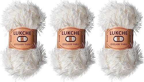 Image of Eyelash Fun Fur Yarn Premium 100% Polyester 164 Yds (150 Mt), 3.53 Oz (100 Gr) Colorful Crochet Yarn Dıy Hand Knitting (Cream, 3 Skein)