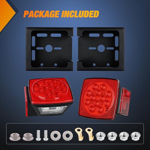 Nilight LED Trailer Light Kit 2 PCS Square Stop Turn Tail Side Marker Lights Steel Mounting Box License Plate Bracket Submersible IP68 For 12V Utility Boat Camper RV Truck by Nilight - Image 8