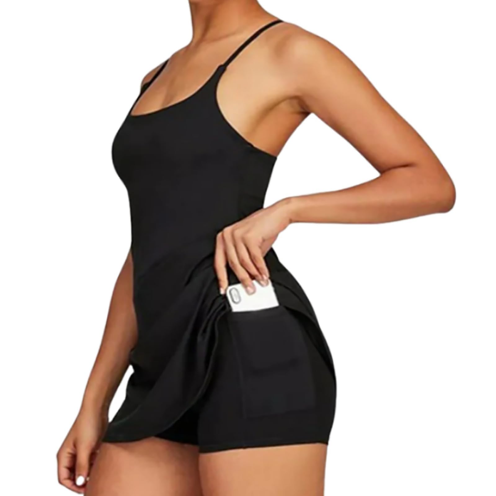 Vestito da tennis con schiena scoperta in peluche, abito da tennis con pantaloncini integrati, abito da allenamento da donna
