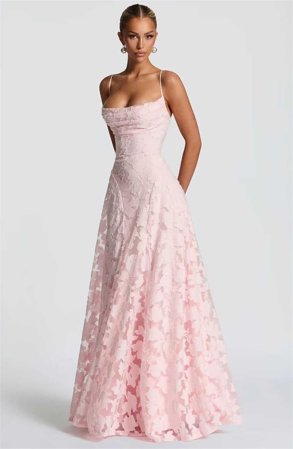 Spaghetti Straps Bridesmaid Dresses for Women Long Lace Formal Evening Gowns Floral Corset Prom Dress