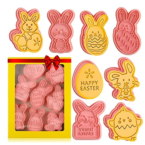 8 Pièces Emporte Piece Paques,3D Moule Biscuit,Emporte-pièces de Pâques, pour Décoration de Gâteau Fondant Biscuit Cookie Pâtisserie