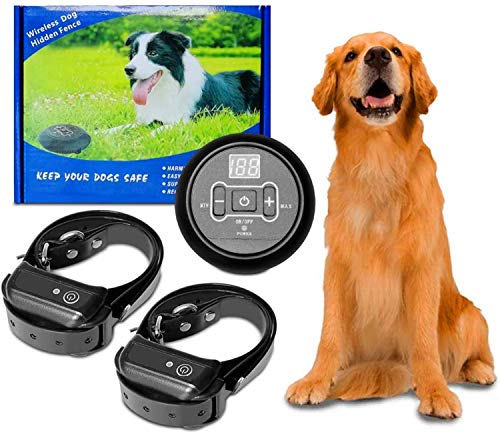 Wireless Electric Dog Fence System, dog fence outdoor Anti Barking Dog Collar Pet Containment System,Waterproof and rechargeable, Beep, Prevent dogs from barking, Safe for Pets Indoors&Outdoors (2Dog)