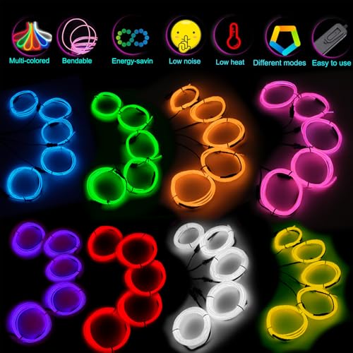 Image of MaxLax EL Wire, Portable Neon Lights 8pack 5 in 1 Meter, Electroluminescent Wire for Birthday Decoration, Christmas Party,DIY Decoration