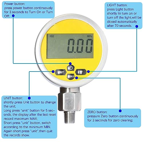 Image of 10000PSI Digital Hydraulic Pressure Test Coupling Pressure Gauge Manometer Tester 1 /4 Inch NPT Connector 700BAR / 70Mpa for USA Brand Excavator