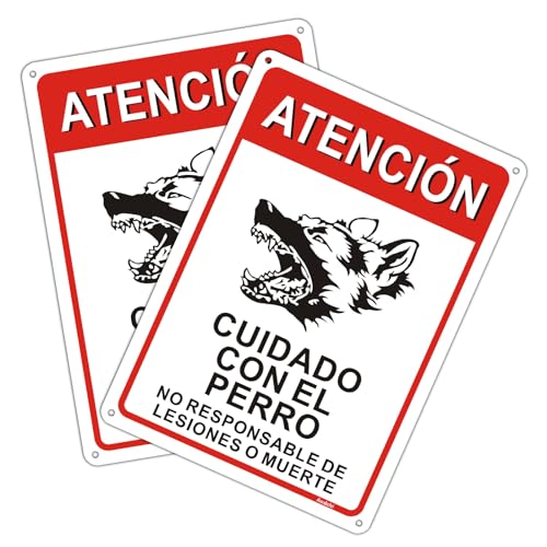 Andchi 2 piezas Delante del Cartel del Perro Precaución Perro Señales de Seguridad Precaución Advertencia Aluminio Tamaño 18x25cm