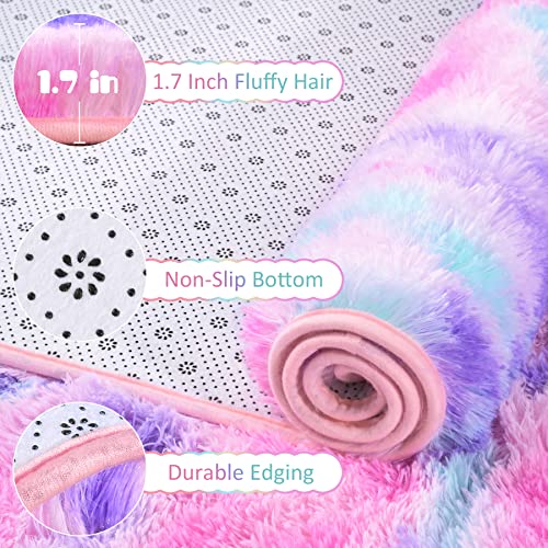 Chicrug Cute Fluffy Area Rug For Girls Bedroom, 2X6 Feet Fluffy Kids Rug For Room Decor, Shag Soft Dorm Playroom Rug, Bedside Rug For Baby Nursery Room, Hot Pink #TOP2