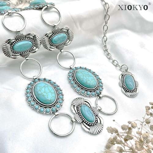 Turquoise Concho Belt Silver Western Chain Cowgirl Country Belt Accessories for Women4