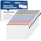 Charmount A4 Mesh Zipper Pouch Bags, Waterproof Plastic Document Organizer Folders, Multipurpose File Bags for Office, School, Toys, Board Games, Puzzles, Travel, and Home Storage Supplies-10 Pack