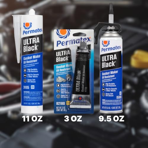 Image of Permatex 82180 Ultra Black Maximum Oil Resistance RTV Silicone Gasket Maker, Sensor Safe and Non-Corrosive, for High Flex and Oil Resistant Applications 3 oz