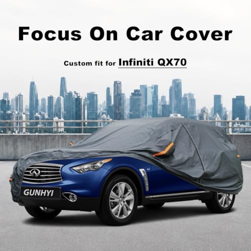Image of GUNHYI Premium Car Cover Custom Fit Infiniti QX70, 16 Layers Heavy Duty Car Cover Waterproof All Weather with Zipper Door for Sun Rain Snow Dust Uv Protection