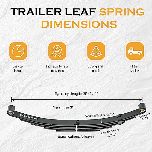 Magorfas Tandem Trailer Leaf Spring 5 Leaf Double Eye 3000 lbs Cap for 6000 lbs Axle Suspension, Hanger & U-Bolt kit 25-1/4\" Length fits for SW5, for Round Trailer Axle - Set 4 - Thumbnail 2