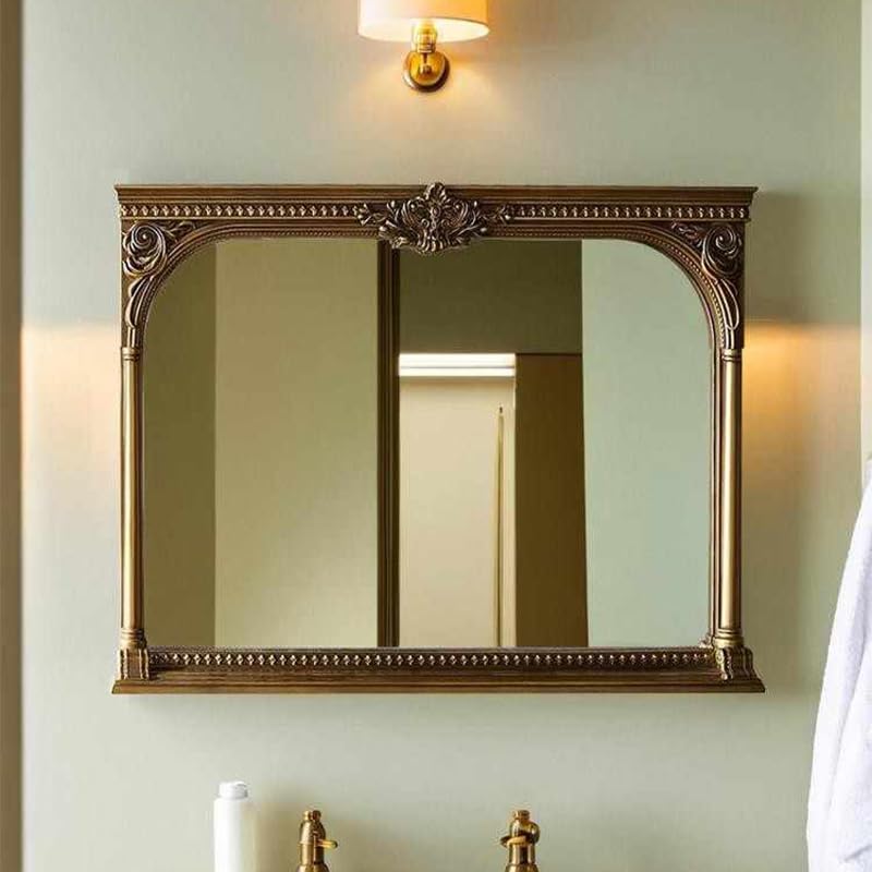 KIBONCY Mirror Rectángulo, 27 'x 35' Vintage Antique Mantel Mantel Mirror con Marco Adornado para Entrada/Chimenea/Pasillo/baño/Sala De Estar/Dormitorio 70 * 90CM