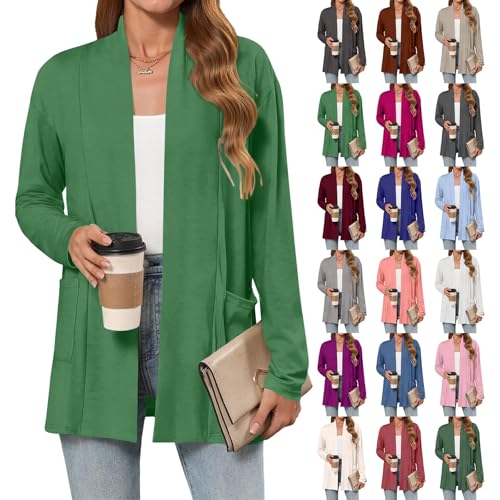 Cárdigan de ganchillo para mujer, casual, ligero, con bolsillos, de manga larga, color liso, frente abierto, elegante, holgado, talla grande, delgado, suave, cómodo, elegante, para oficina, color
