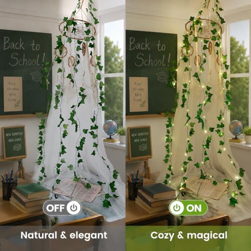 Pellimo Ivy Vine String Lights, 23FT 73 LED Pre-Wrapped Faux Ivy Garland with Fairy Lights, USB & Battery Powered Leaf Lights for Bedroom Wall, Dorm Room, Classroom Decor, Warm White - image 2