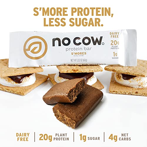 No Cow High Protein Bars, Chocolate Chip Cookie Dough 12 Pack + S'mores 12 Pack, 21G Plant Based Vegan Protein, Keto Friendly, Low Sugar, Low Carb, Low Calorie, Gluten Free #TOP2