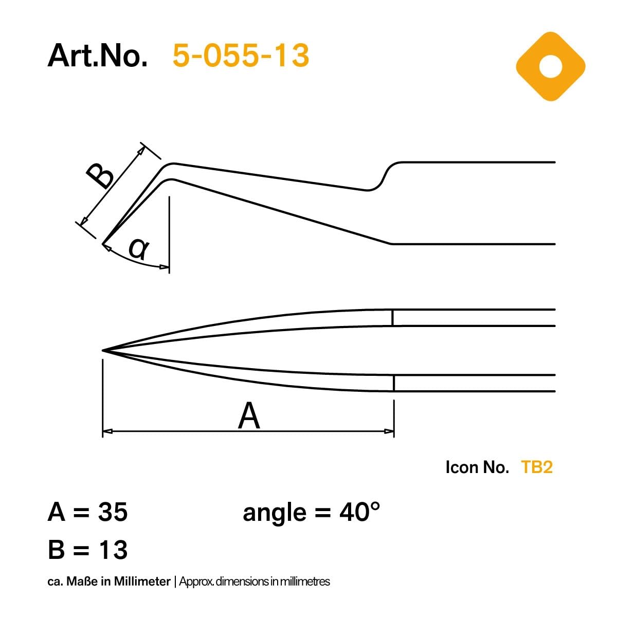 Bernstein SMD Forceps - 120mm, Crescent-Shaped Super Point, ESD Coated, Stainless Steel, Anti-Magnetic