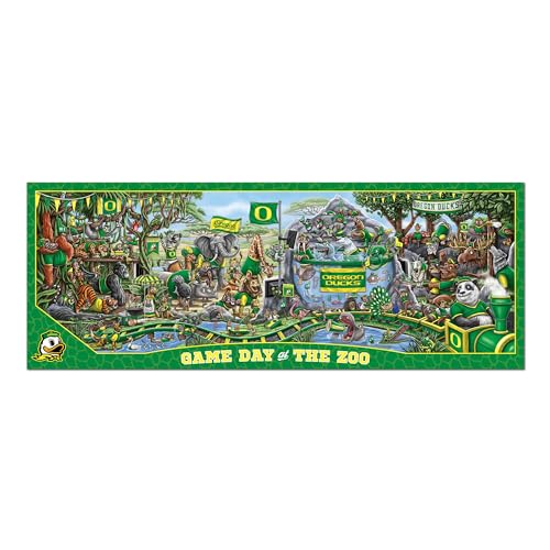 Image of YouTheFan NCAA Oregon Ducks inchGame Day At The Zoo inch 500 Puzzle | 500 Pieces, 10.5 inch X 28 inch Size, Original Hand Drawn Artwork, Funny Zoo Scene, Officially Licensed, Team Specific