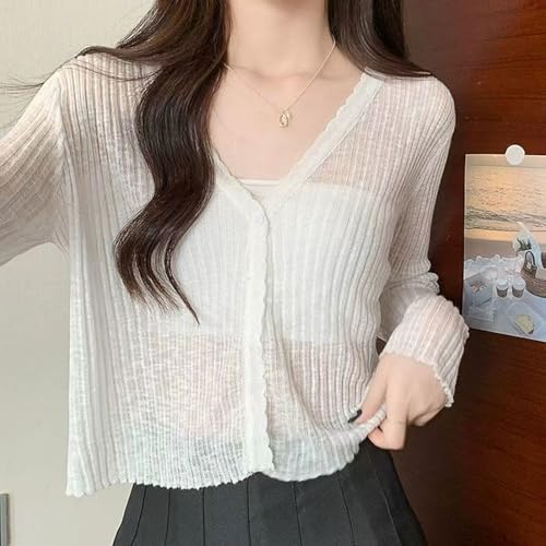 Summer Women Cardigan Long Sleeve Lightweight Cover Up V Neck Loose Knit Beach Office Casual Sun Protection Thin Shrug3