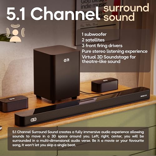 Image of GOBOULT Bassbox X625 5.1ch Dolby Digital 625W Bluetooth Soundbar Down-Firing Subwoofer Surround Sound Home Theatre,Dedicated DSP, USB /HDMI /AUX & Optical Fiber Connectivity