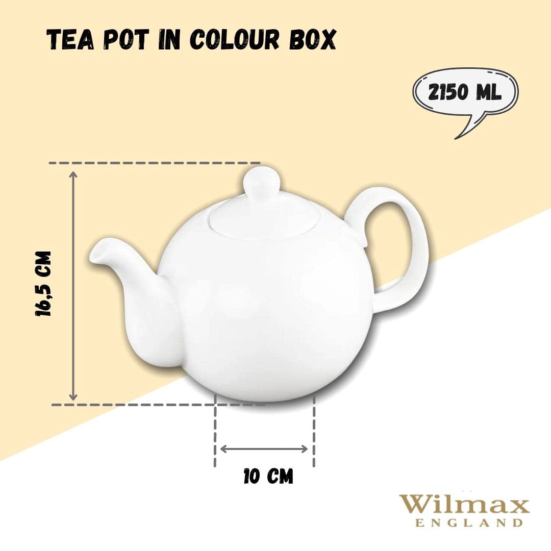 Wilmax | OLIVIA Teekanne | Porzellankanne | Für Kaffee | Für Tee | Elegant | Kratzfest | Für die Spülmaschine | Für die Mikrowelle | Ergonomisch | Fassungsvermögen: 2150 ml