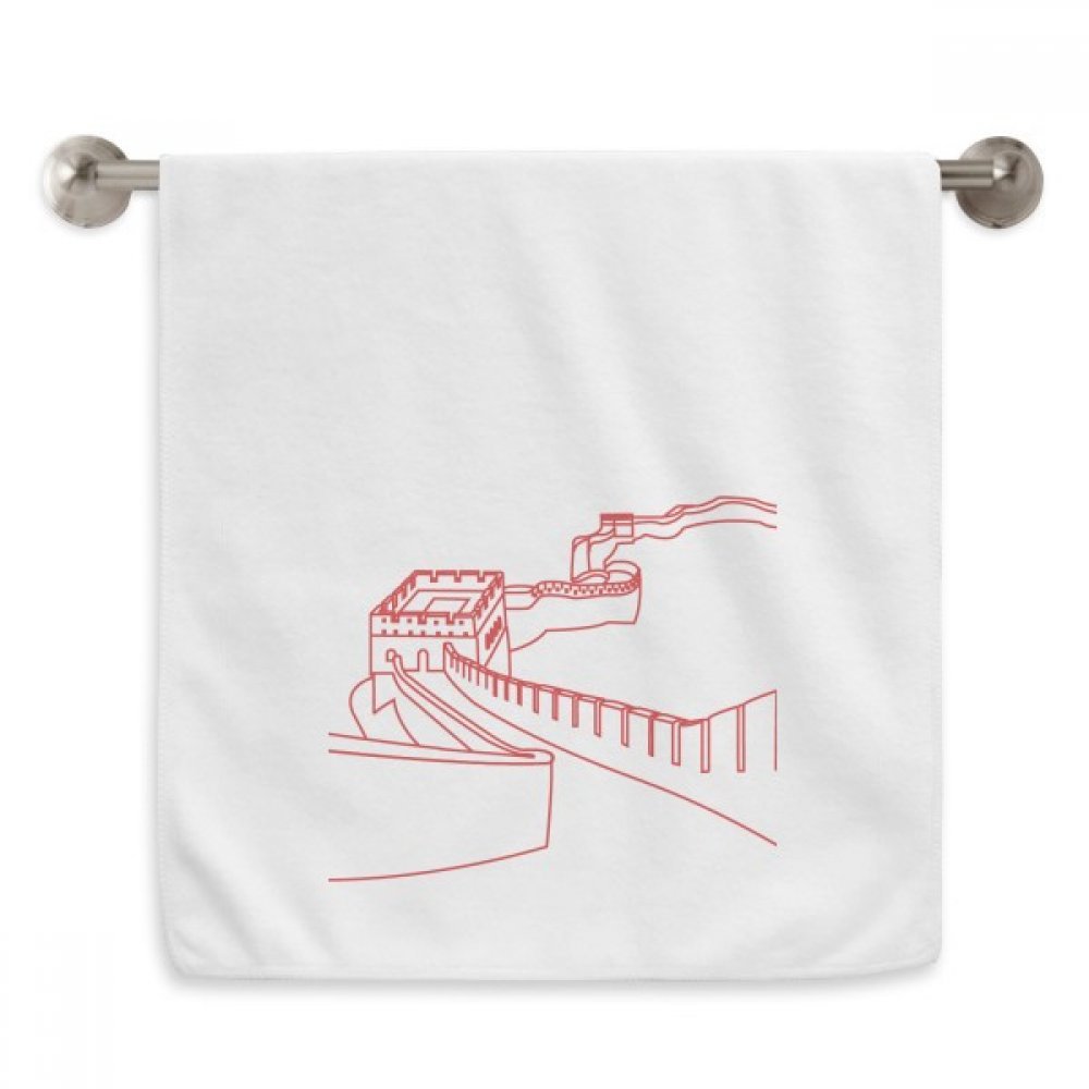 Serviettes moelleuses Grande Muraille Chine rouge serviette visage blanc 13X29