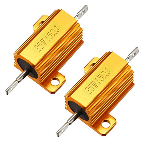 uxcell 25W 15 Ohm 5% Aluminum Housing Resistor Screw Tap Chassis Mounted Aluminum Case Wirewound Resistor Load Resistors Gold Tone 2 pcs