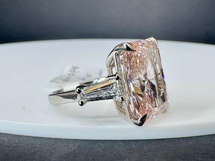 5CT Radiant Cut Pink Diamond Engagement Ring,Tapered Baguette Side Stones,14K White Gold Plated,Fancy Pink Engagement Ring for Her,Wedding Ring For Women,Gifted For Her,Size 3-12.