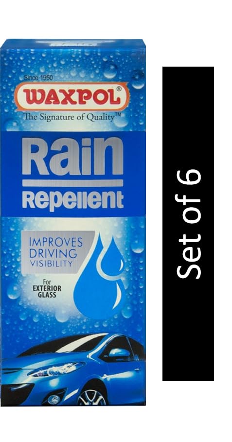 Image of Waxpol Rain Repellent Kit (with Applicator & Special Cloth for Glass) Water Repellent for Car Windshield & Helmet| Durable Hydrophobic Coating | Improves Visibility in Heavy Rain-45 ML (Set of 6)