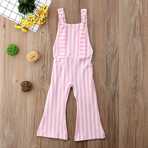 Toddler Baby Girl Stripes Bell-Bottom Jumpsuit Romper Overalls Long Pants Outfits (2-3 Years, Pink)