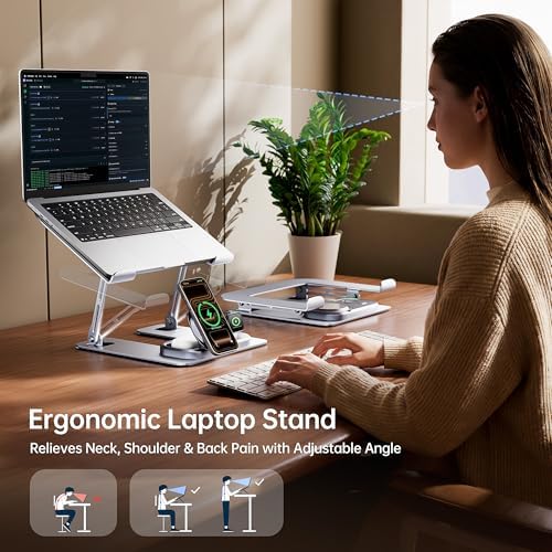 Transformers Officially Licensed Aluminum Laptop Stand with QI2 Wireless Charger, Ergonomic Adjustable Laptop Riser, Compatible with 10β17.3" Laptops (Air, Pro, HP), and iPhone/iPad/iWatch/Earbuds - 1