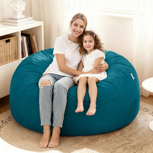 Image of HABUTWAY Bean Bag Chair: Giant 4' Memory Foam Furniture Bean Bag Chairs for Adults with Microfiber Cover 4Ft (Sea Blue)