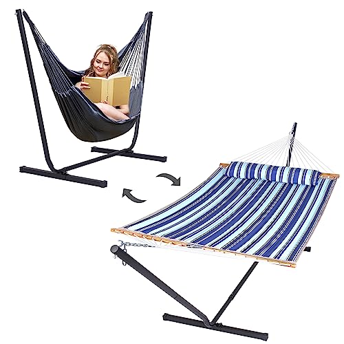 Suncreat 2-In-1 Convertible Hammock And Stand, Stand Alone Hammock For Backyard, Patio, Garden, Patent Pending, Blue Stripes #TOP24