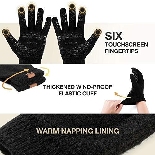 Winter 1-3 PCS Beanie Hat Gloves Scarf for Men and Women, Knit Fleece Lined Warm Touchscreen Gloves Beanie Infitiny Scarf Set
