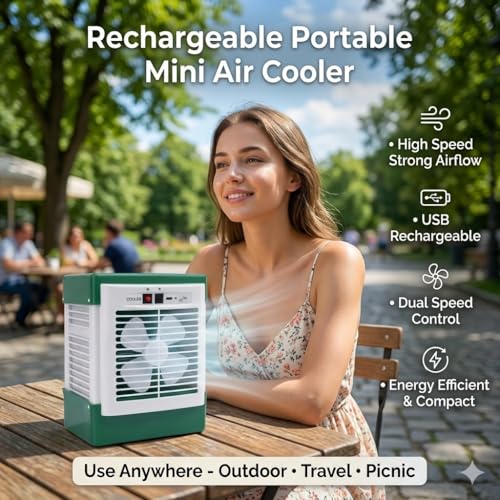 Image of Drumstone (10 Years Assured Warranty) Rechargeable Portable Mini Air Cooler - High Speed Cooling Fan with Strong Airflow, Energy Efficient Motor, Dual Speed Control & USB Charging, Compact Lightweight