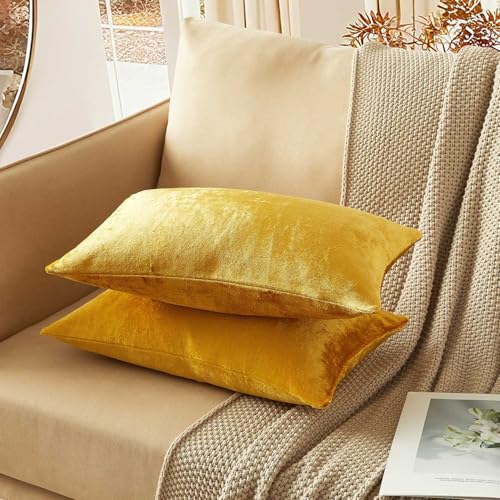 Image of JUSPURBET Pillow Covers 14x24 Set of 2 Decorative Lumbar Throw Pillow Covers Case for Couch Sofa Bed Soft Velvet Cushion Covers with Hidden Zipper for Home Decor Living Room,Golden