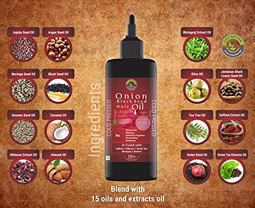 100% Natural Onion Black Seed Hair Oil (8.45 Fl Oz / 250 Ml) I Supports Long, Lustrous & Shiny Hair I No Mineral #TOP5