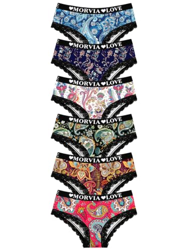 Morvia Women's Hipster Underwear 6 Pack Paisley Lace Trim Briefs - image 8