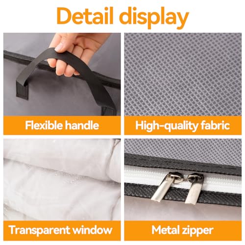 NEWSONA Lot de 3 Sacs de Rangement en Tissu Non-tissé 60×40×35 cm (Gris Foncé) + 3 Sacs Sous Vide 70×50 cm, Housses avec Fenêtre pour Couette, Vêtements, Linge de Maison – vue 4
